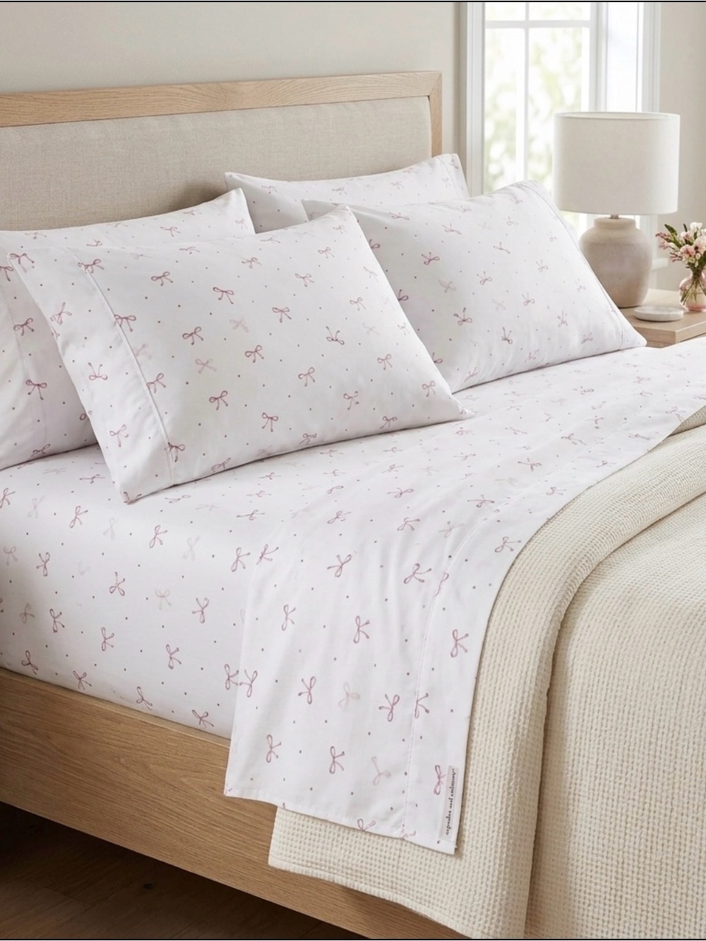 Cupcakes And Cashmere King Sheet Set Pink Watercolor Bows Coquette Viral New